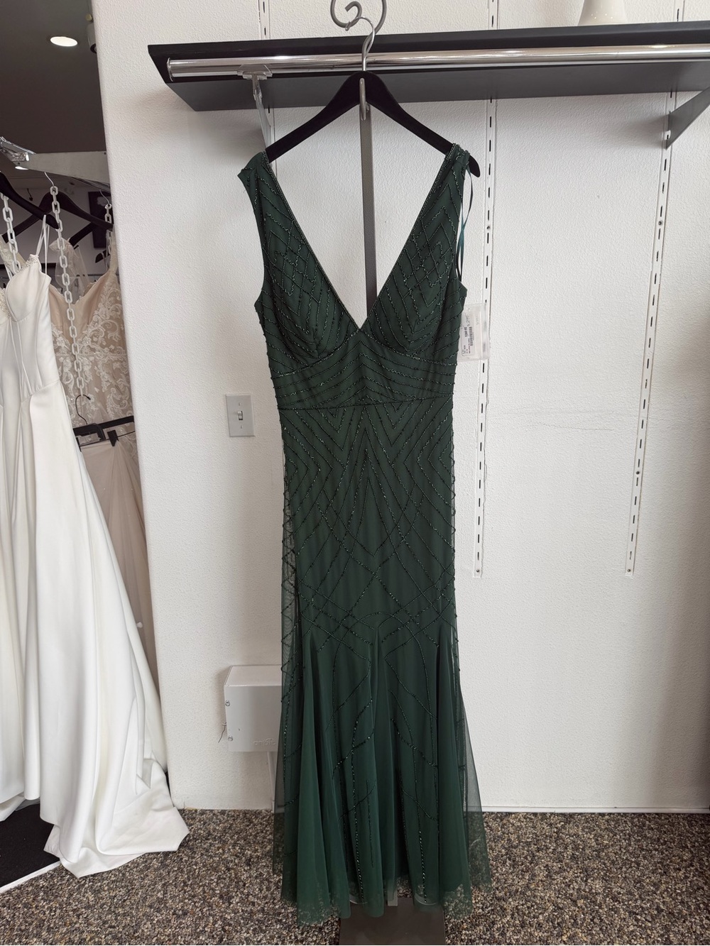 Adrianna Papell Emerald Green Beaded V-Neck Maxi Dress Bridesmaid/ Mother